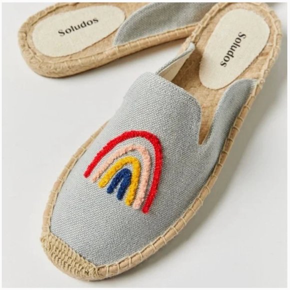 Soludos Shoes - Soludos Rainbow Bright Embroidered Flat Espadrilles Chambray Blue Tan Jute 6.5